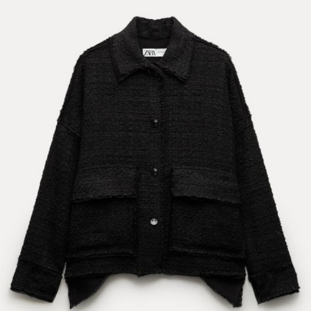 Zara Black Lapel Collar Textured Finish Structured Collection Jacket Size M/L